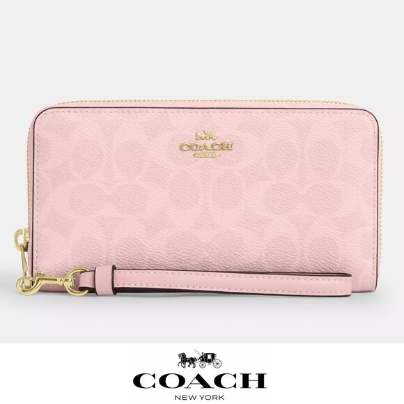 ❤️ Coach Long Zip Around Wallet In Signature Powder Pink - Picture 1 of 8